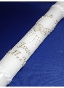 Świeca do chrztu z imieniem i datą -  haftowana nakładka