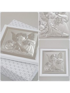 Srebrny obrazek "Pamiątka Chrztu Świętego" 14x14cm