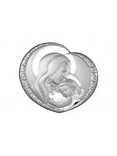 Srebrny Obrazek - Matka Boska  serduszko 13,1x12 cm