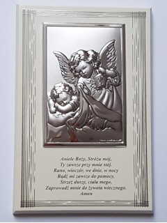 Obrazek Anioł Stróż na drewienku z modlitwą 9x14 cm