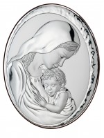 Duży Srebrny Obrazek -Matka Boska z Dzieciątkiem 13x18cm