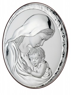 Duży Srebrny Obrazek -Matka Boska z Dzieciątkiem 13x18cm