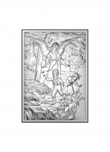 Srebrny obrazek - Anioł Stróż 13x18 cm