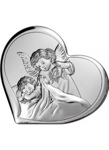 Srebrny Obrazek: Serduszko z Aniołem (11x9,6 cm)