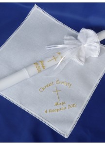 Komplet do chrztu z imieniem (K5) : szatka, świeca i profitka