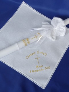 Komplet do chrztu z imieniem (K5) : szatka, świeca i profitka