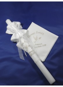 Komplet do chrztu z imieniem (K4) : szatka, świeca i profitka
