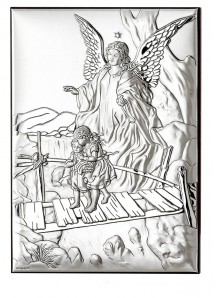 Srebrny obrazek - Anioł Stróż 9x13cm