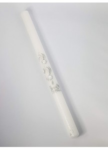 Ręcznie zdobiona świeca do chrztu z różyczkami- zdobienie srebrne