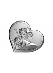 Srebrny Obrazek: Pamiątka Chrztu - Serduszko z Aniołem (11x9,6)