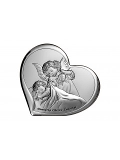 Srebrny Obrazek: Pamiątka Chrztu - Serduszko z Aniołem (11x9,6)