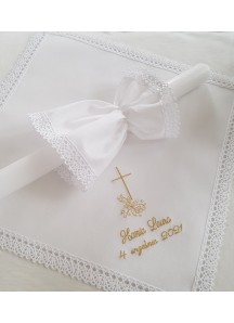 Komplet do chrztu z imieniem (K6) : szatka, świeca i profitka