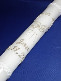 Świeca do chrztu z imieniem i datą -  haftowana nakładka